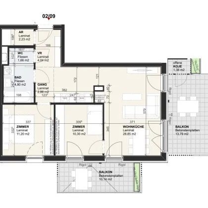 Neue Eigentumswohnung mit SEEBLICK am Klopeiner See mit ca. 66 m² Wohnfläche und ca. 25 m² Balkon, TOP 9, Haus 2, 2. OG - Bild 2