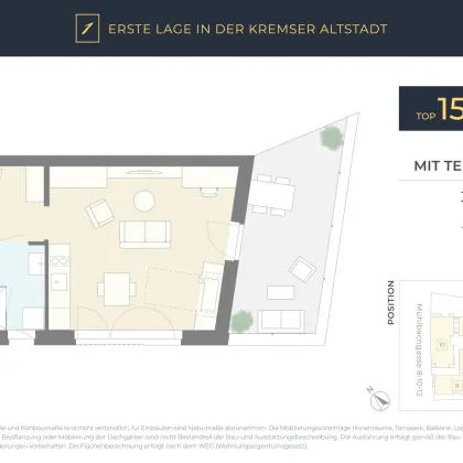 ERSTE LAGE Kremser Altstadt: Studio, Neubau, 1 Zimmer, Terrasse - Bild 2