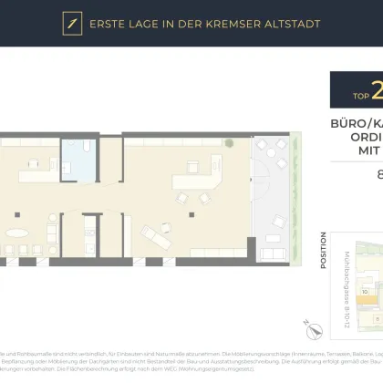 ERSTE LAGE Kremser Altstadt: Büro, Kanzlei oder Ordination, 2 Räume, Loggia - Bild 2