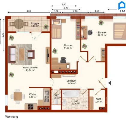 +WEITBLICK+ hoher Liftstock 6.OG + 3 Zimmer Wohnung + westseitige verglaste Loggia, hell + Pkw Stellplatz inkludiert +Grünblick + Bergblick + D+ - Bild 3