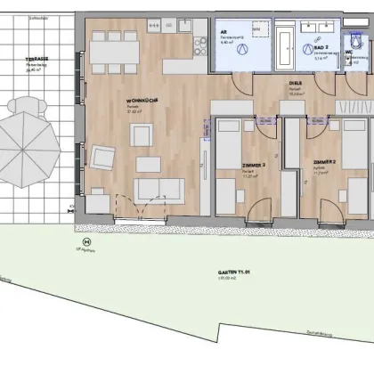 NEUBAU - Traumhafte Gartenwohnung mit Terrasse in Purkersdorf - Top 1.01 - Bild 3