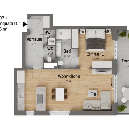 ++Zwei-Raum-Traum mit ca. 19m2 Terrasse - U1 Kagraner Platz und dennoch ruhige Lage - Provisionsfrei für den Käufer++ - Bild 3