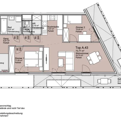 7. Stock! Provisionsfreie 3 Zimmer Eckwohnung mit 22 qm Balkon! - Bild 3