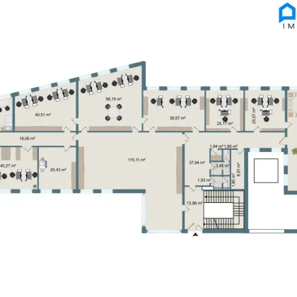 +BÜRO-Einheiten ab 24 m² anmietbar+ ab € 8,50 netto plus BK, Gesamt 545m² möglich +derzeit 10 Räume auch noch auf zusätzliche Räume aufteilbar +Teeküche+ Toiletten +optionale PKW Stellplätze+ optionaler Keller+D+ - Bild 2