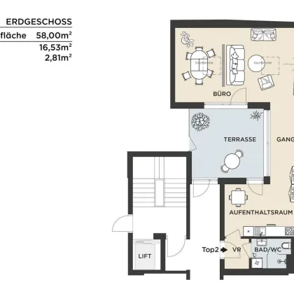 Rarität: Helles 58m2 Büro mit Terrasse | Heizung und Kühlung über Fußboden | Baujahr 2023 - Bild 2