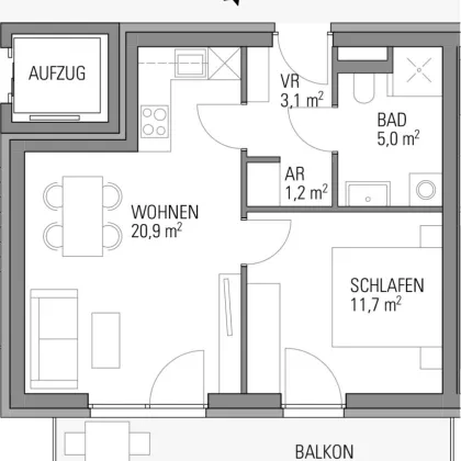 ERSTBEZUG mit Dezember/Jänner mit 2 Zimmer, traumhaftem Balkon und Tiefgaragenparkplatz - Bild 3