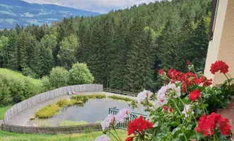 NATUR PUR-traumhaft schöne Aussichtslage, barrierefreie Hausetage, Naturschwimmteich/Wellnessoase 3 Zimmer mit 2 Balkone, Garten und Parkplatz-Pöllauertal