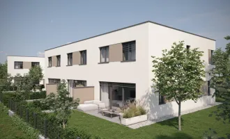 Gefördertes Eckreihenhaus in Enns: 5 Zimmer, Terrasse, Eigengarten, PV- Anlage, belagsfertig!