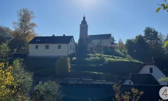 kleines Haus mit Nebengebäude und großem Garten