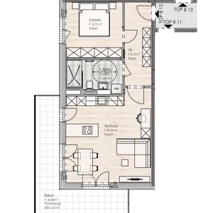 Erstbezug: 2-Zimmer Wohnung im 2. OG mit großem Balkon / Top B12 - Bild 2