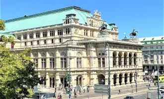 STAATSOPER-BLICK, Opernring, klimatisierte 5 Zimmer, Stehbalkon, Komplettküche, 2 Bäder mit WC, Flügeltüren, Parketten